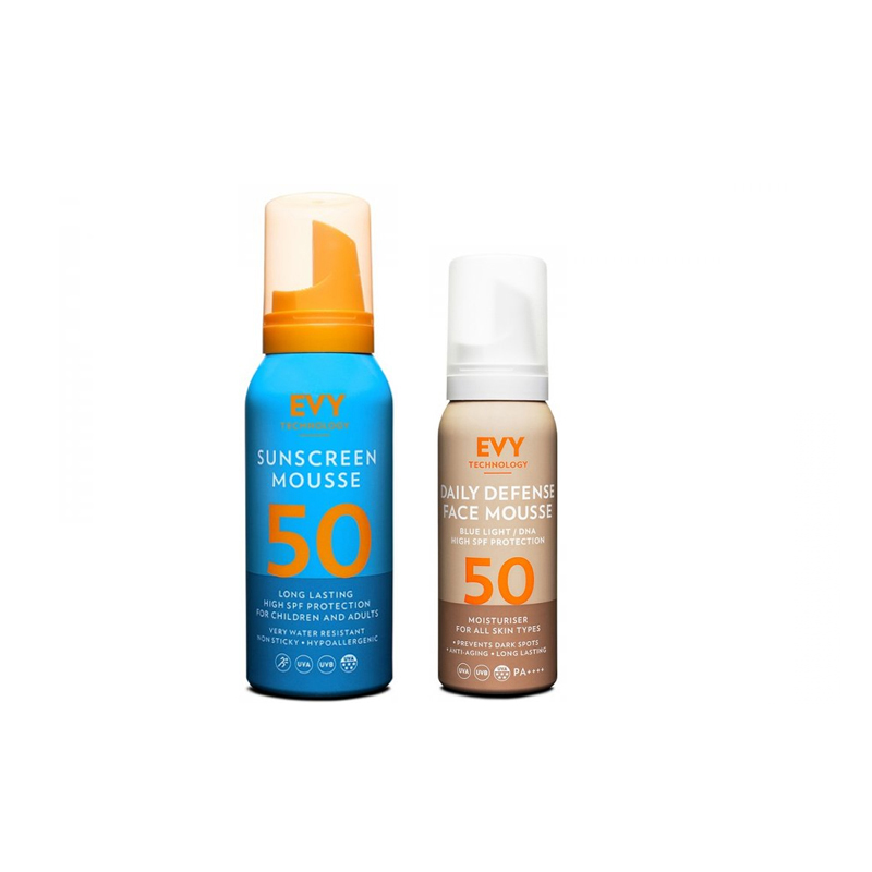 EVY Daily Defence Face Mousse SPF 50 (75ml) & EVY Sunscreen Mousse (100ml) SPF 50 EVY Daily Defence Face Mousse SPF 50 (75ml) & EVY Sunscreen Mousse (100ml) SPF 50